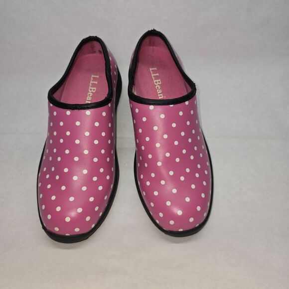 L.L. Bean Women's Pink Polka Dot Slip On Slogger Rubber Clog Duck Boot Size 6.5 - Picture 3 of 12